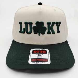 Irish Lucky St. Patricks Cap 5 Panel Snapback Cream and Green